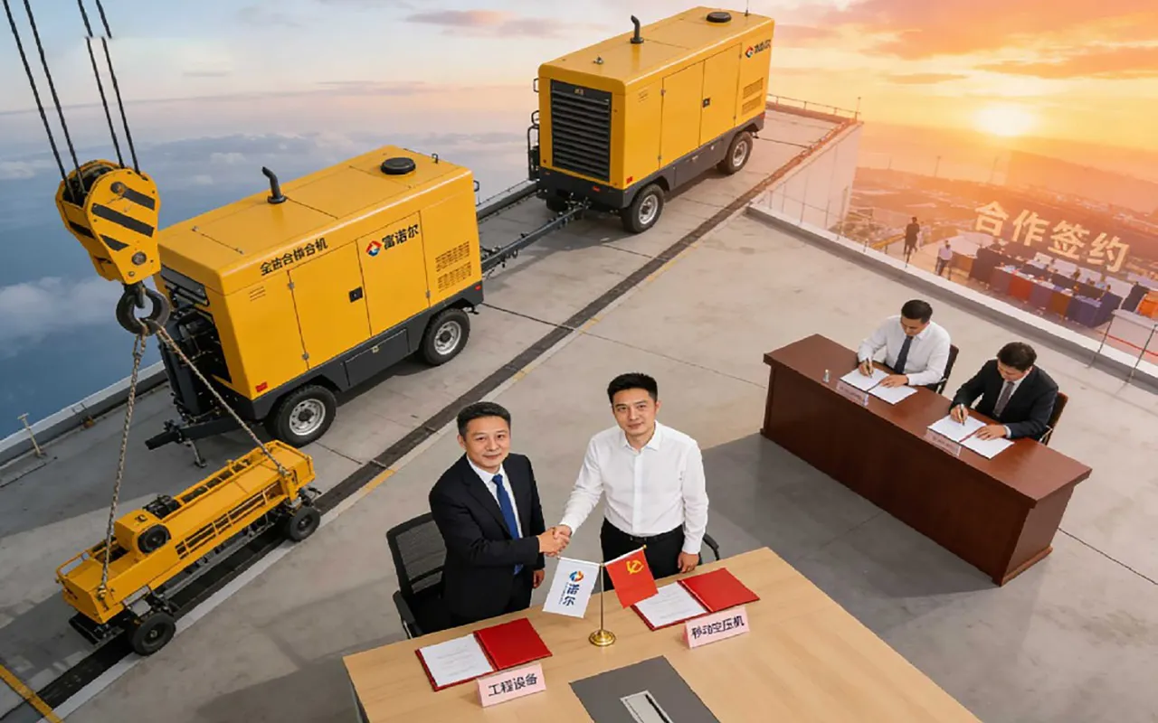 Крепкий союз!Лидеры Funor и engineering equipment заключили стратегическое соглашение о сотрудничестве для совместного создания новой экосистемы услуг по производству мобильных воздушных компрессоров